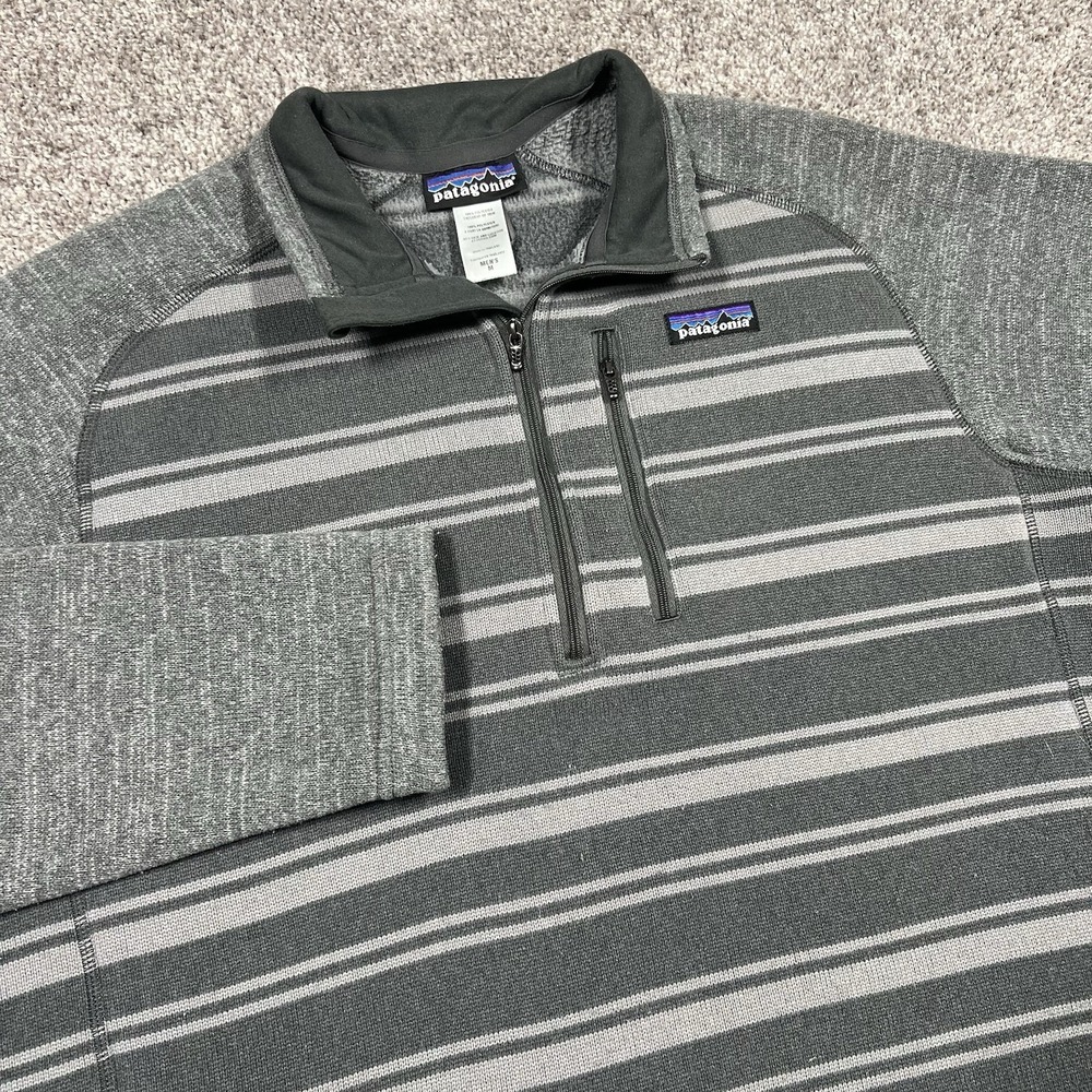 Patagonia Better Sweater Mens M 1/4 Zip Pullover Gray Striped Synchilla Pullover